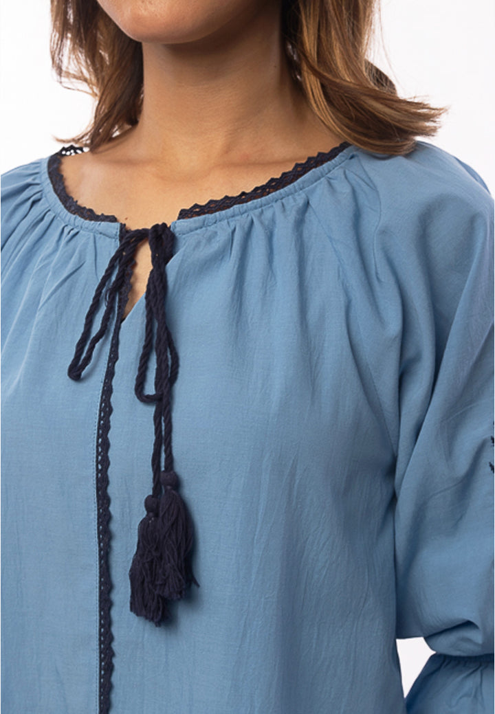 East India Company - Aditi_Embroidered 3/4 Puff Sleeve Blouse