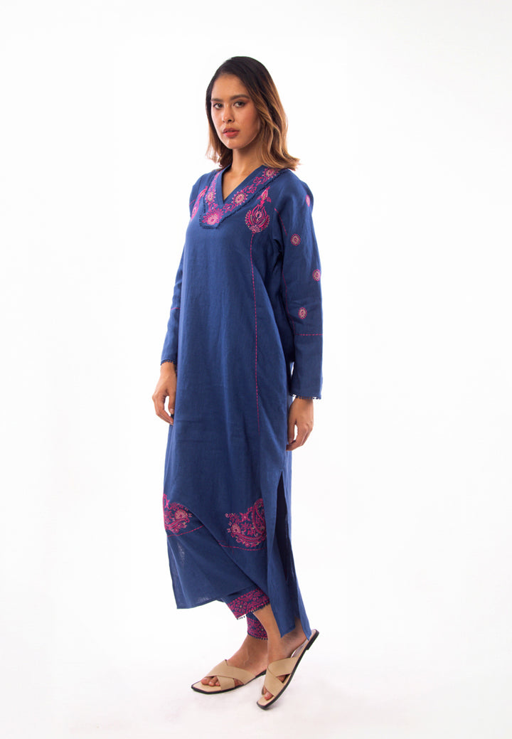 East India Company - Nova_Embroidered Long Sleeve Tunic Dress -  Indigo