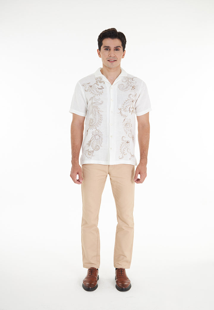 Zachary S/Sleeve Cuban Collar Embroidered Pure Linen shirt