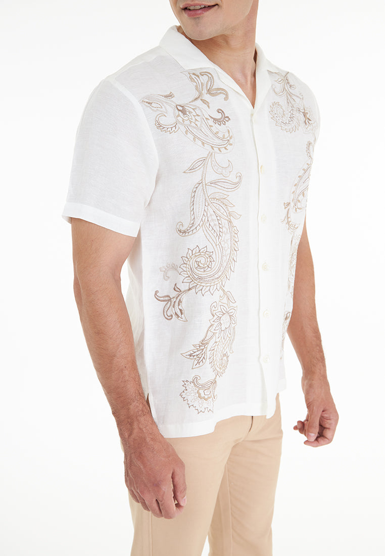 Zachary S/Sleeve Cuban Collar Embroidered Pure Linen shirt