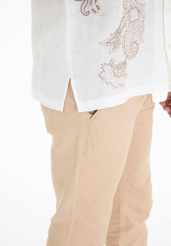 Zachary S/Sleeve Cuban Collar Embroidered Pure Linen shirt