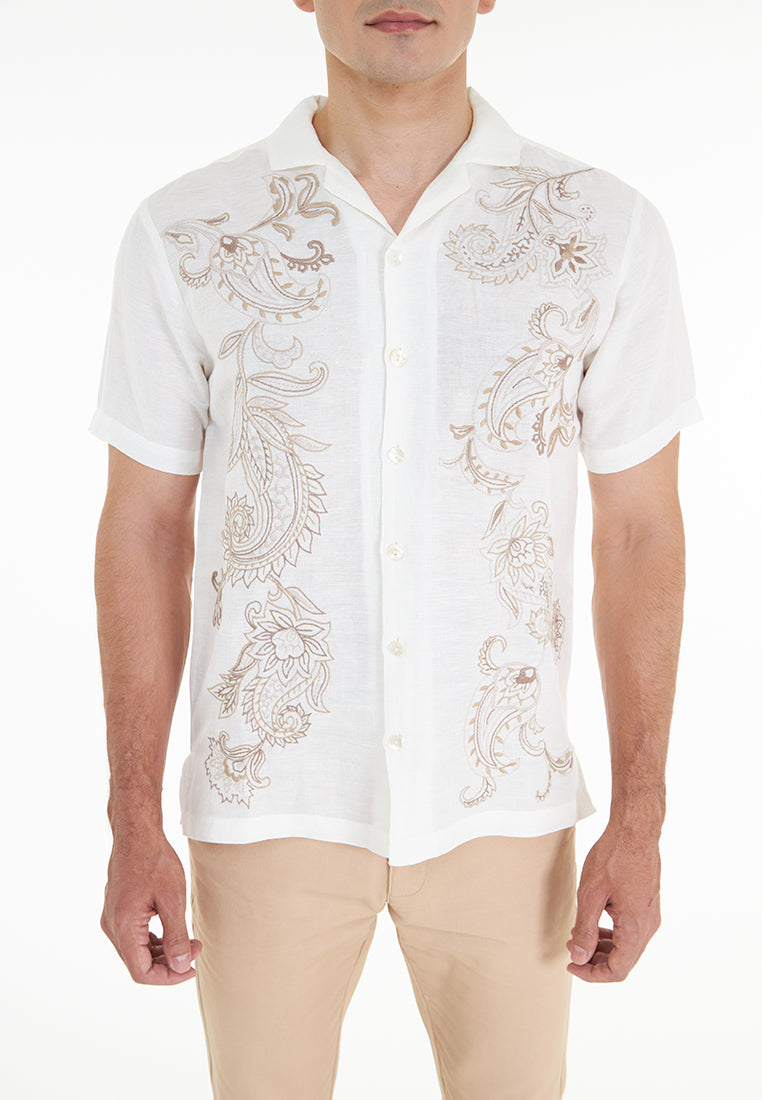 Zachary S/Sleeve Cuban Collar Embroidered Pure Linen shirt