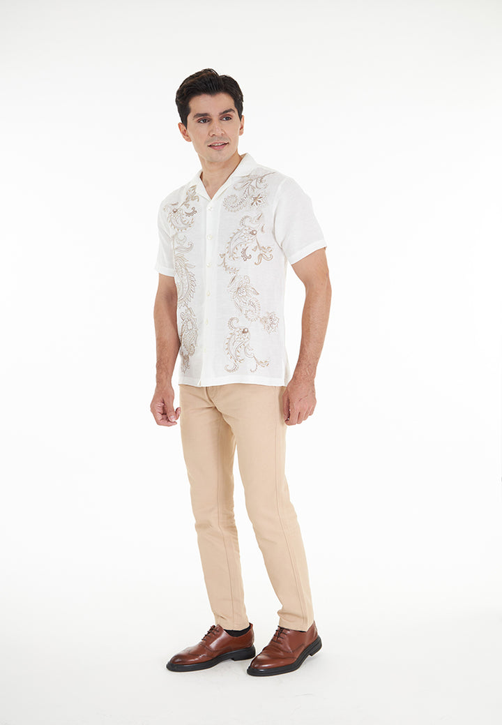 Zachary S/Sleeve Cuban Collar Embroidered Pure Linen shirt