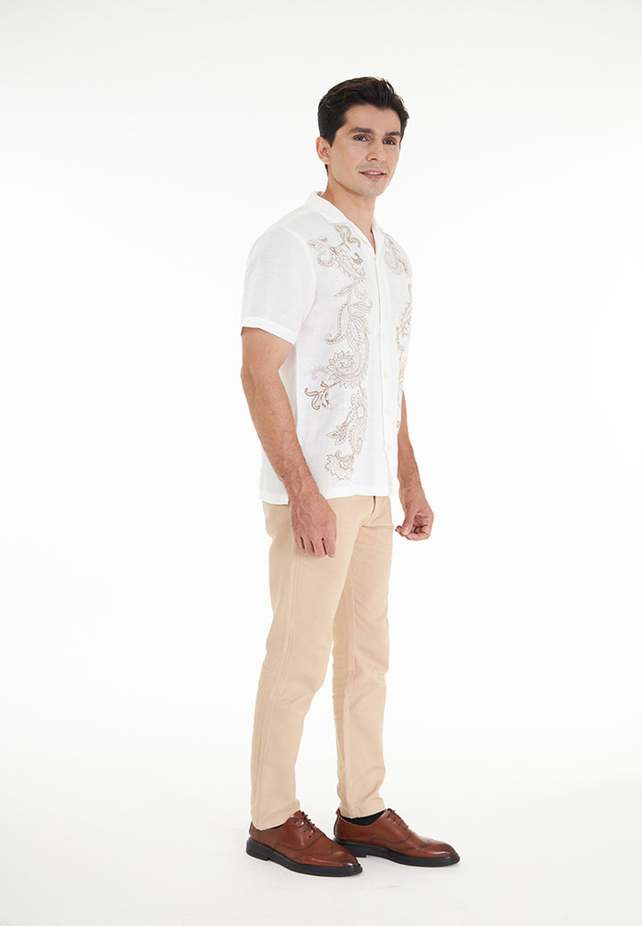 Zachary S/Sleeve Cuban Collar Embroidered Pure Linen shirt