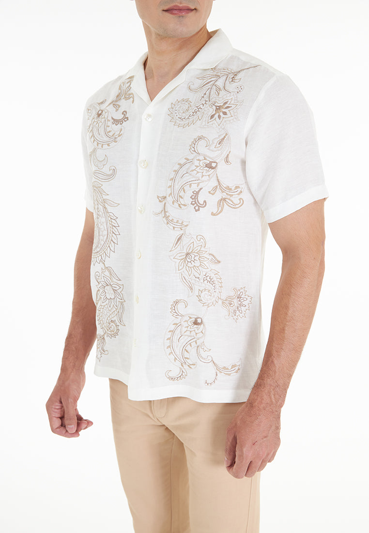 Zachary S/Sleeve Cuban Collar Embroidered Pure Linen shirt