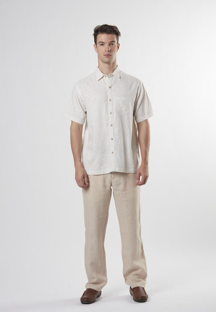 Ryce - Regular Fit Short Sleeve Linen Printed Shirt