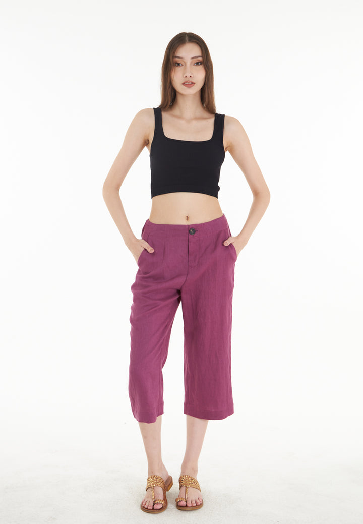 East India Company Syd - Wide Leg  3/4 Linen Pants - Burgundy