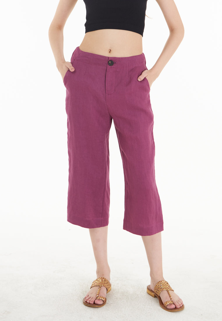 East India Company Syd - Wide Leg  3/4 Linen Pants - Burgundy