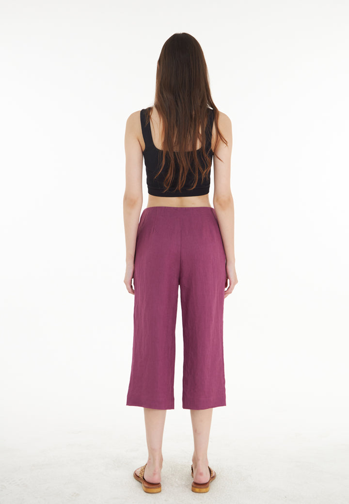 East India Company Syd - Wide Leg  3/4 Linen Pants - Burgundy