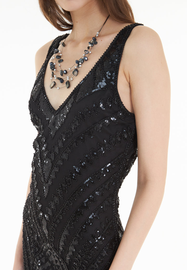 East India Company Adora-Elegant Short Dress With Beading - Black