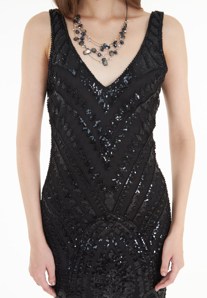 East India Company Adora-Elegant Short Dress With Beading - Black