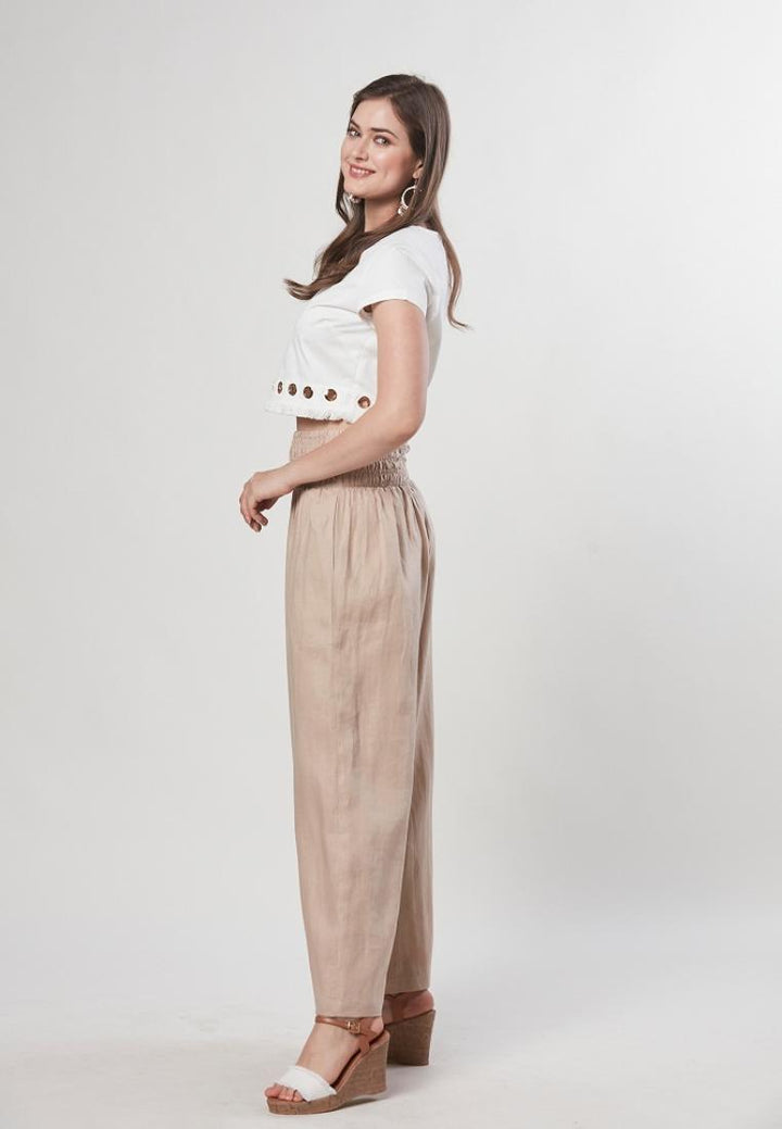 Kay - Pure Linen Pull On Palazzo Pants