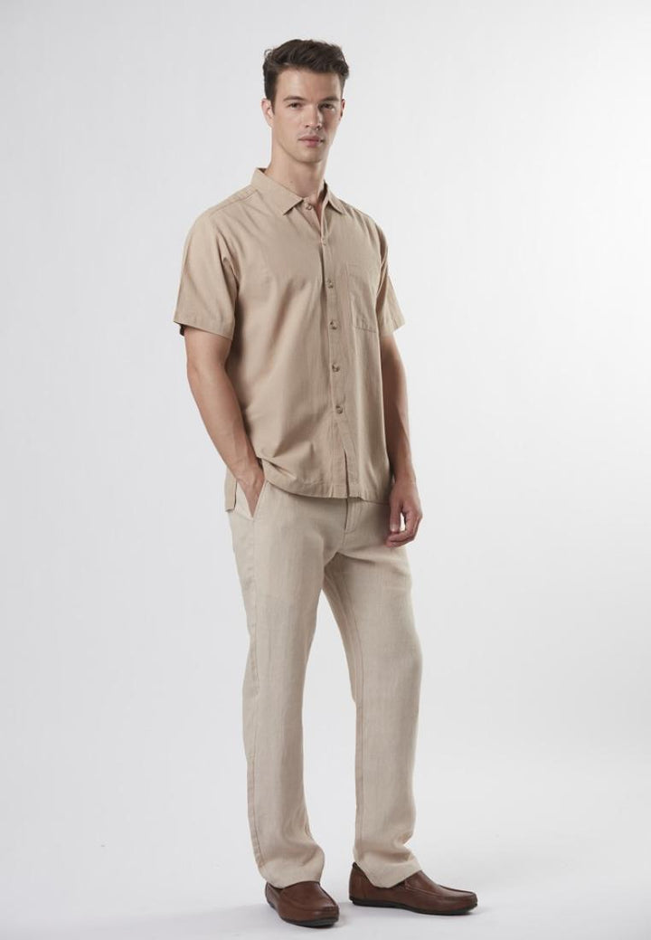 Borden - Relaxed Fit Short Sleeve Textured Button Down Shirt