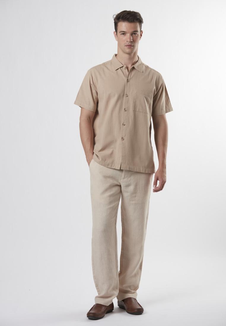 Borden - Relaxed Fit Short Sleeve Textured Button Down Shirt