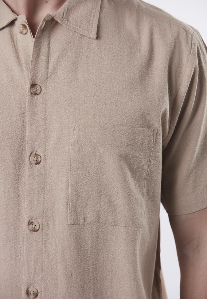 Borden - Relaxed Fit Short Sleeve Textured Button Down Shirt