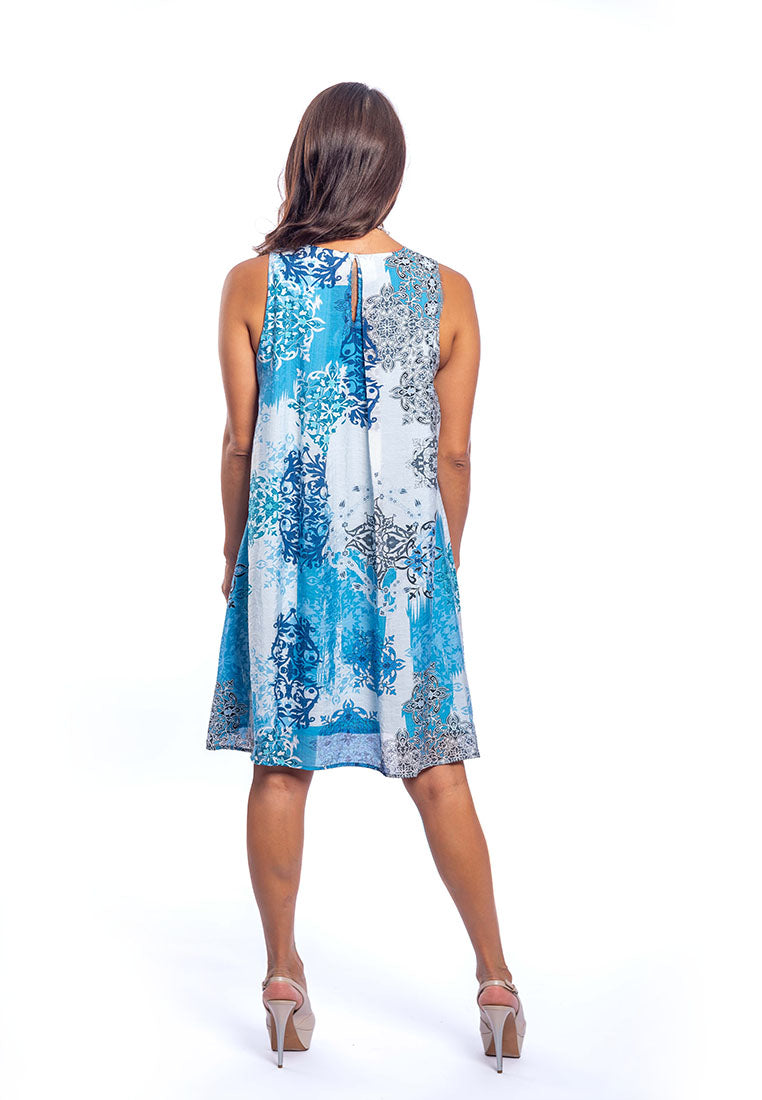 Amber - Elegance Printed Short Dress - Blue