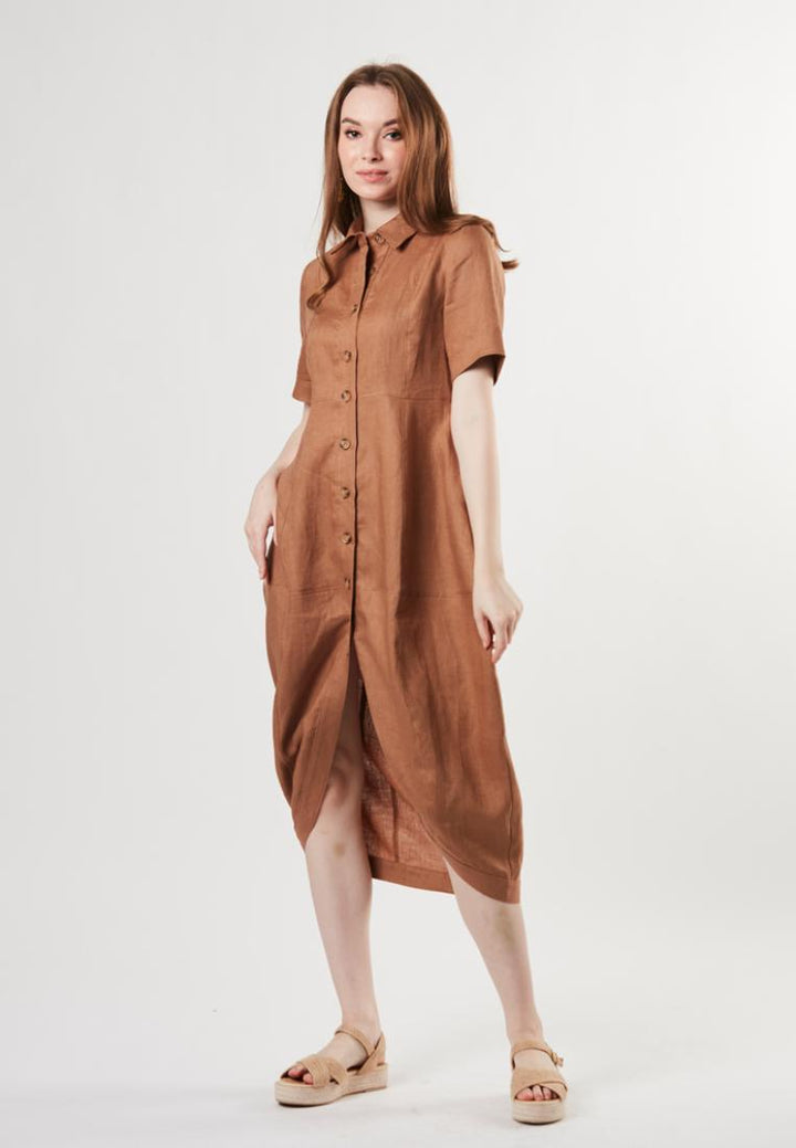 Tyra- Pure Linen Shirt Midi Dress