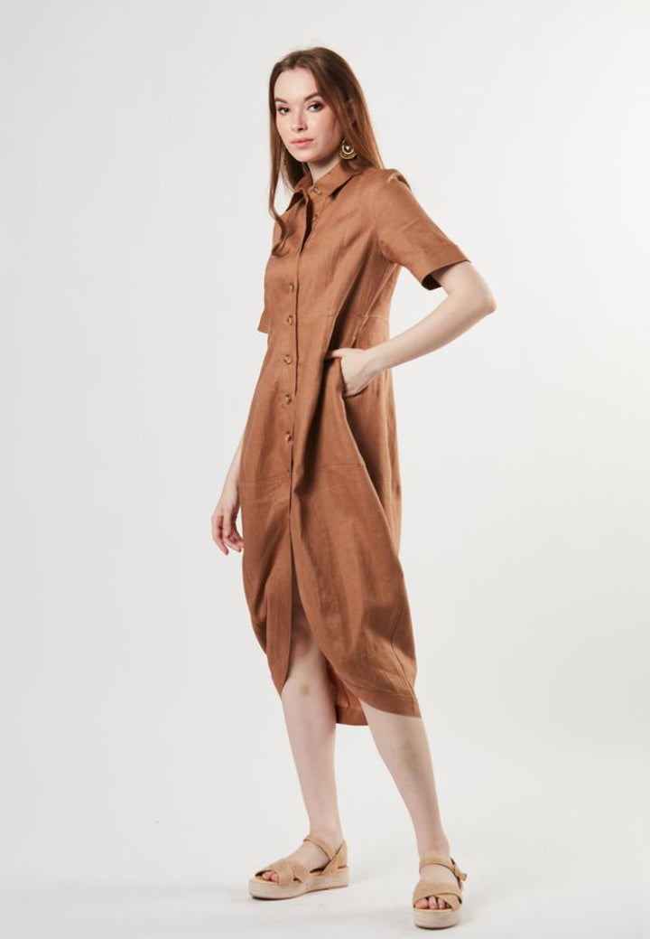 Tyra- Pure Linen Shirt Midi Dress