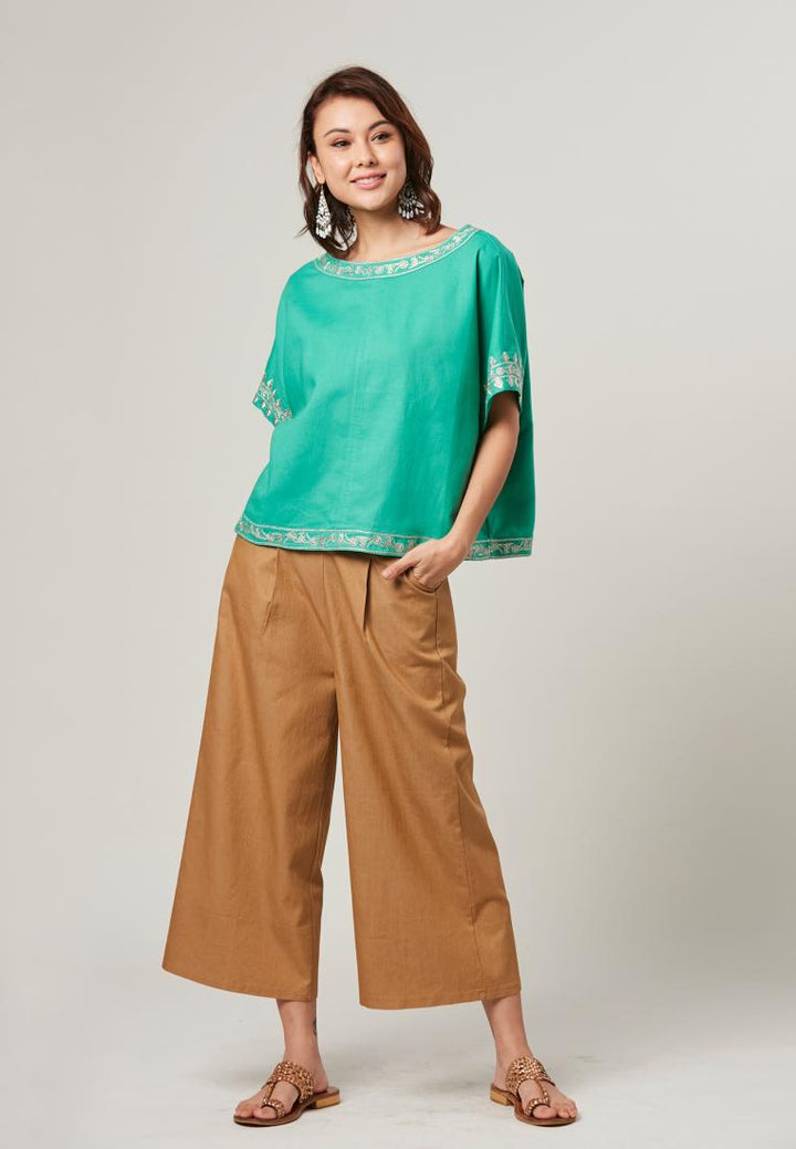 Chloe - Embroidered boxy linen blouse