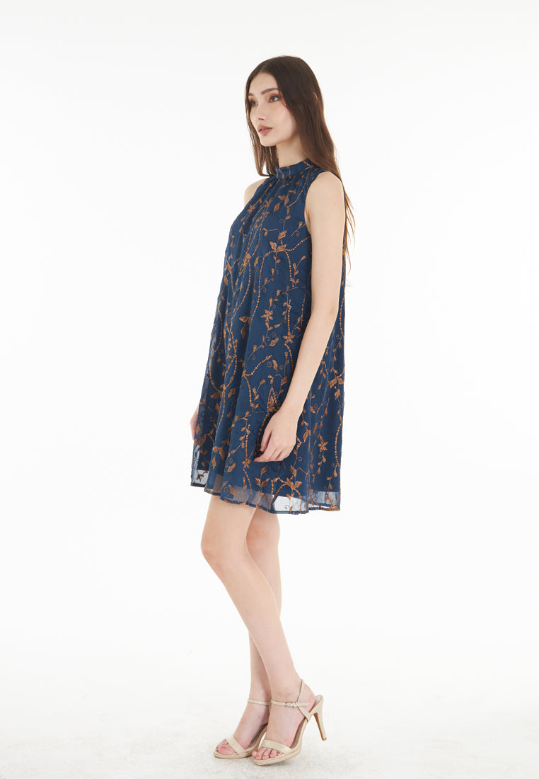 East India Company Amber - Embroidered Short Dress - Blue