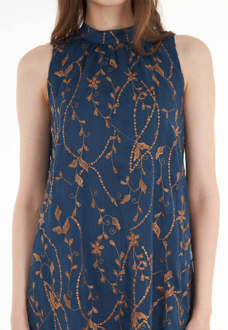 East India Company Amber - Embroidered Short Dress - Blue