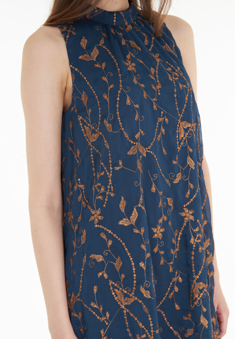 East India Company Amber - Embroidered Short Dress - Blue