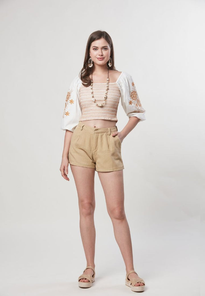 Vera- Cotton Twill Hot Pants - Khaki