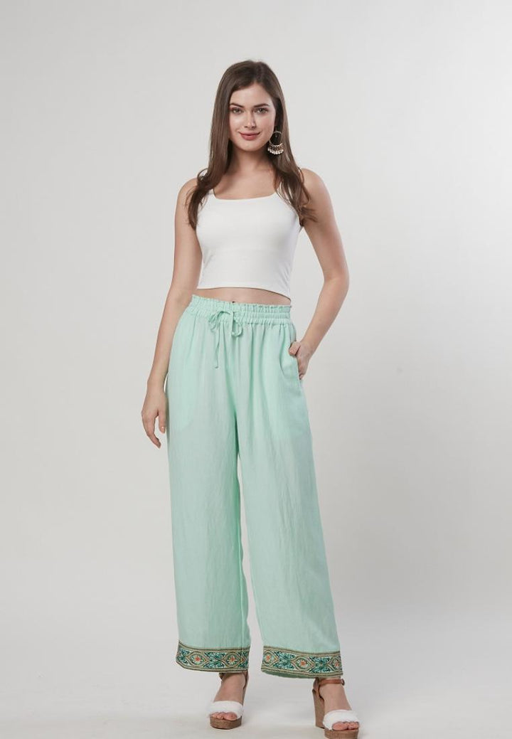 Olivia - Embroidered Wide Leg Linen Pants