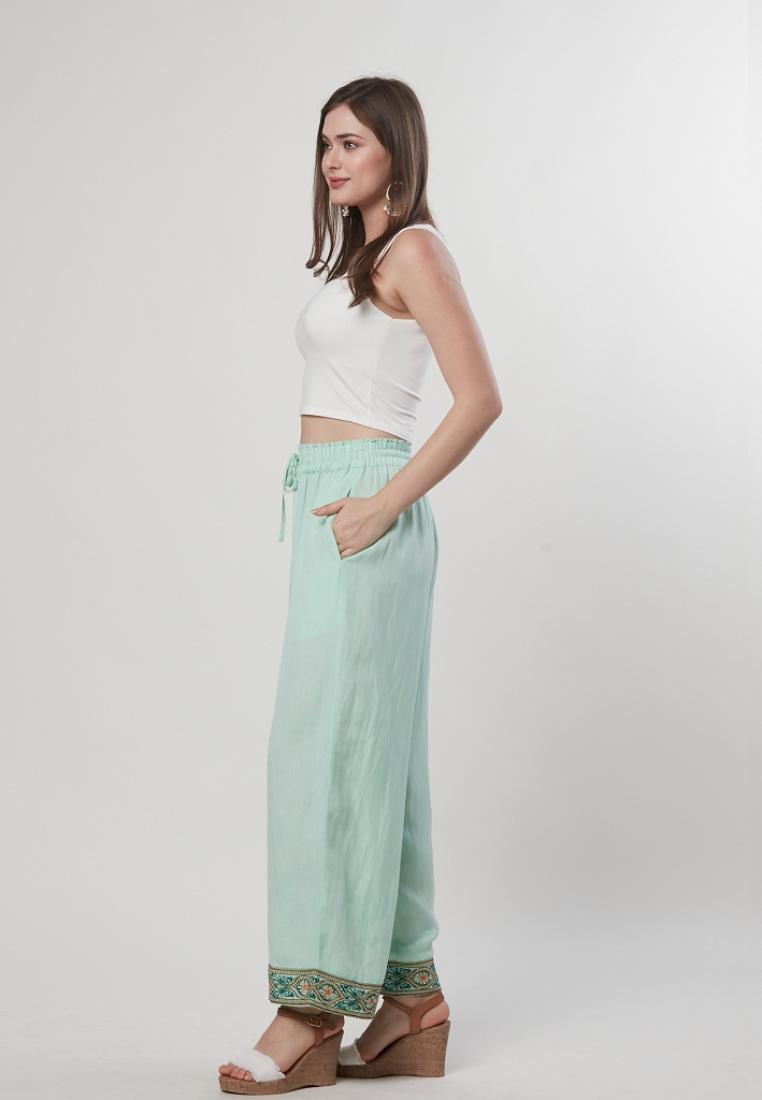 Olivia - Embroidered Wide Leg Linen Pants