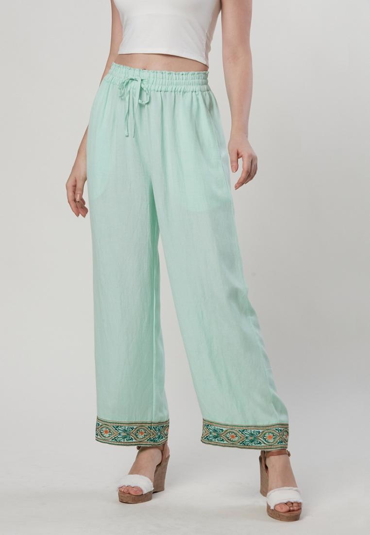 Olivia - Embroidered Wide Leg Linen Pants