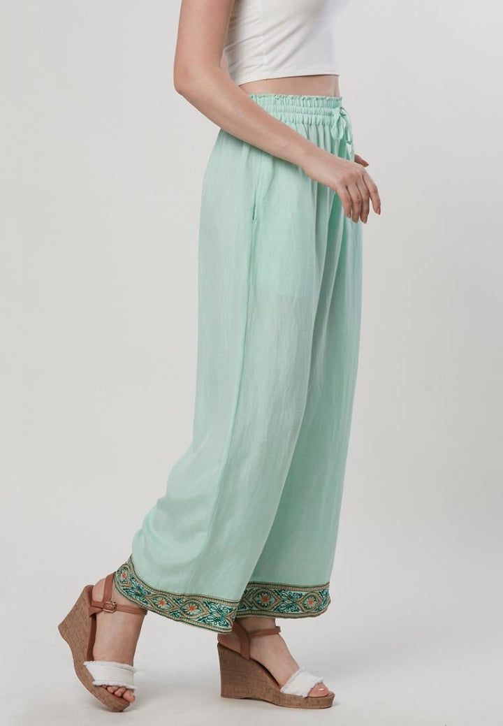 Olivia - Embroidered Wide Leg Linen Pants