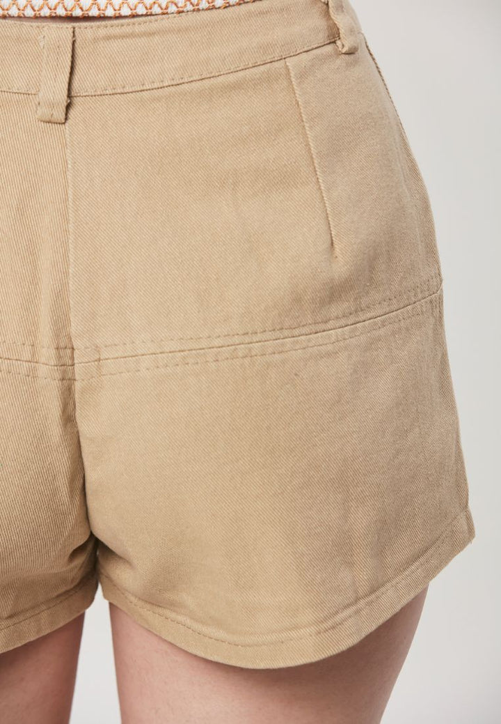 Vera- Cotton Twill Hot Pants - Khaki