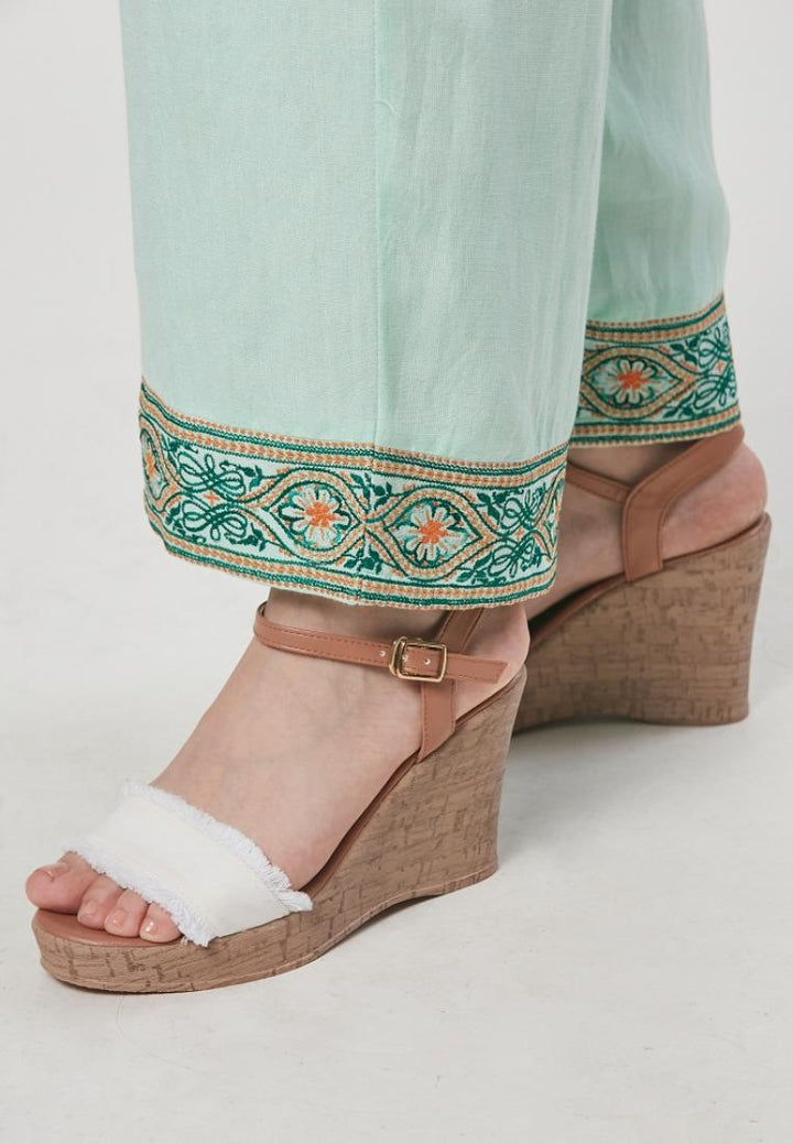 Olivia - Embroidered Wide Leg Linen Pants