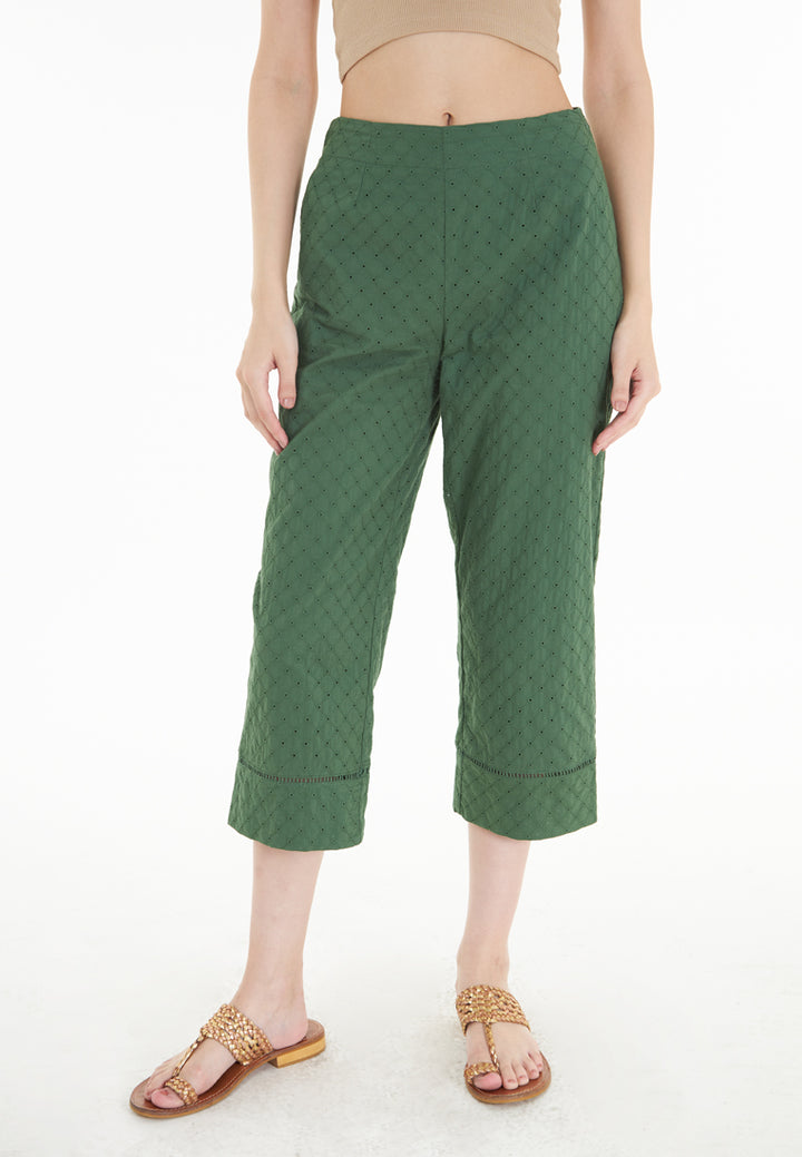 East India Company Jolie - Eyelet Embroidery Wide Leg 3/4 Pants - Green