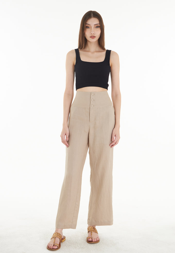 East India Company Mia- Full Length Wide Leg Linen Trousers - Almond