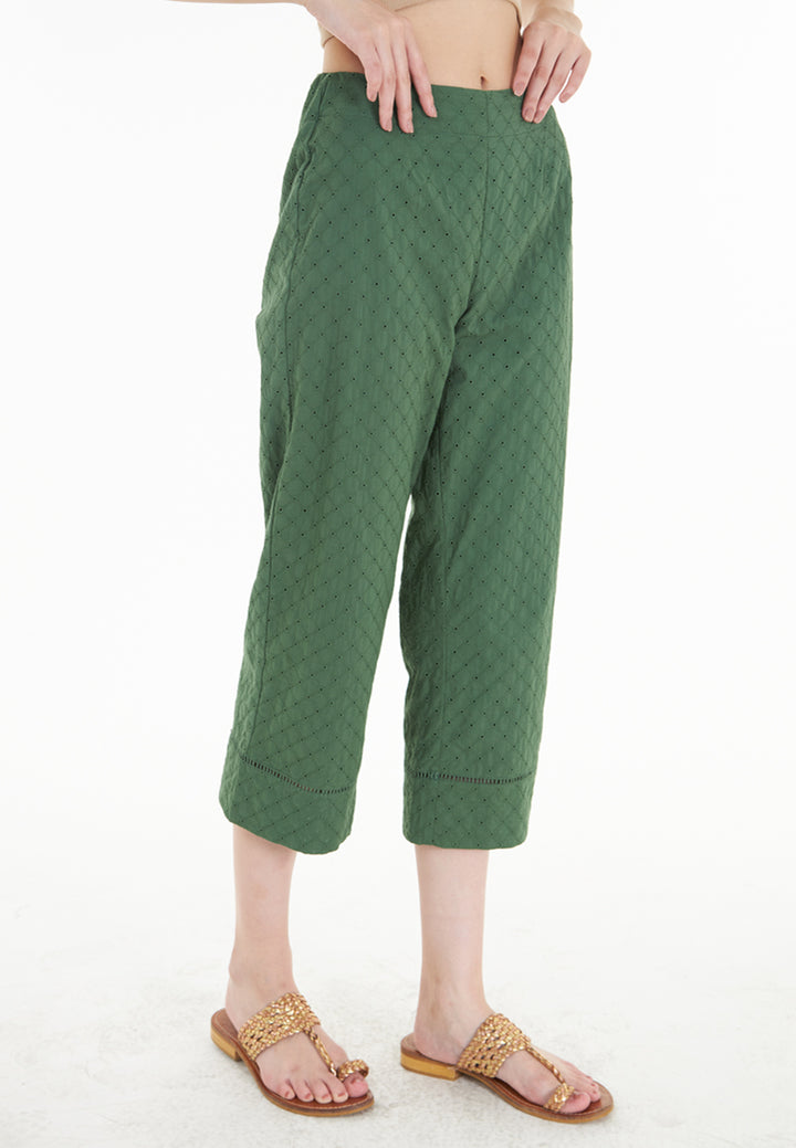 East India Company Jolie - Eyelet Embroidery Wide Leg 3/4 Pants - Green