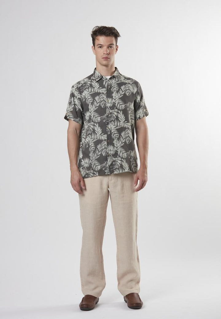 Bradwin - Short Sleeve Printed Textured Button Down Shirt