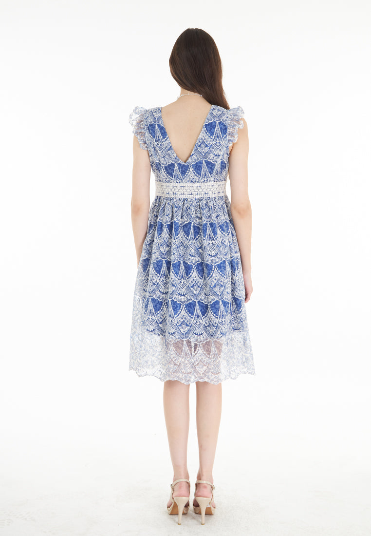 East India Company Julia - Short Dress With Embroidered Border - Blue