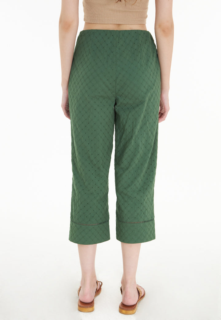 East India Company Jolie - Eyelet Embroidery Wide Leg 3/4 Pants - Green