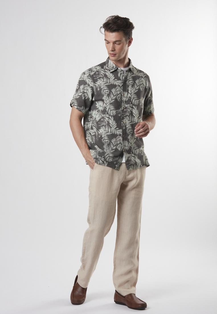 Bradwin - Short Sleeve Printed Textured Button Down Shirt