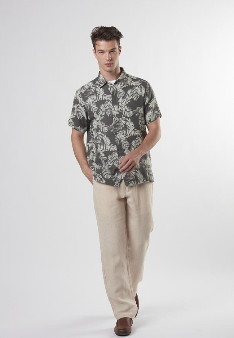 Bradwin - Short Sleeve Printed Textured Button Down Shirt