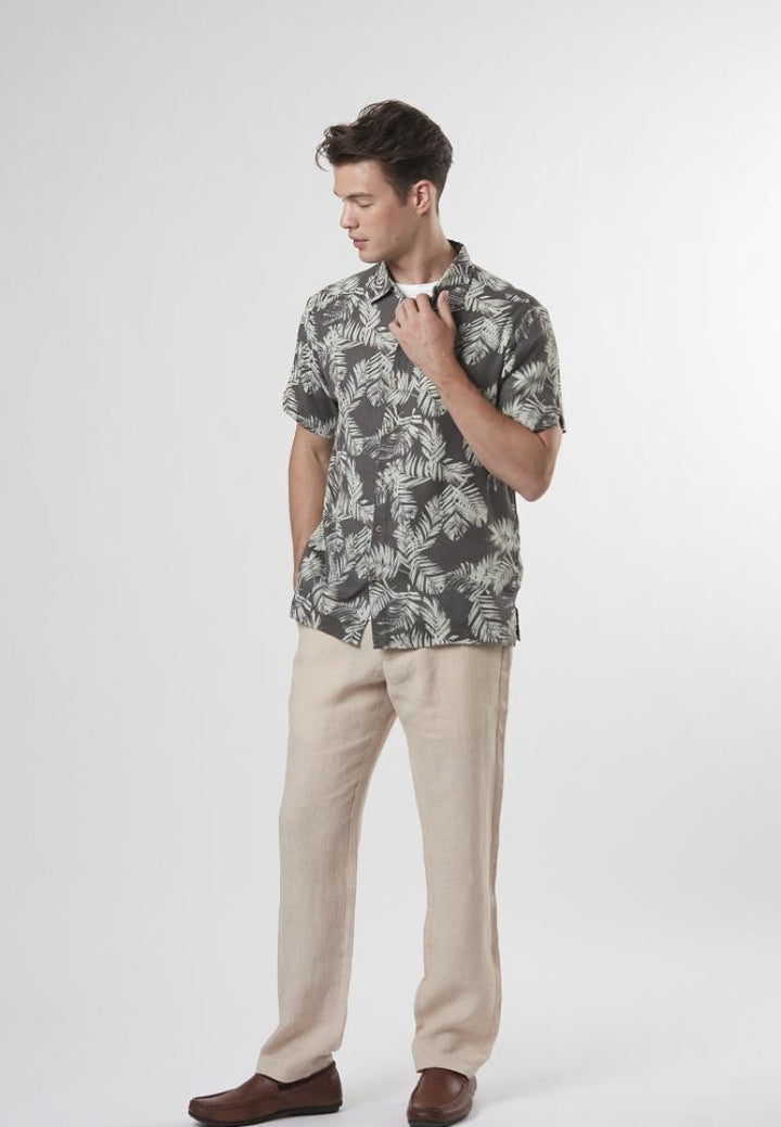 Bradwin - Short Sleeve Printed Textured Button Down Shirt