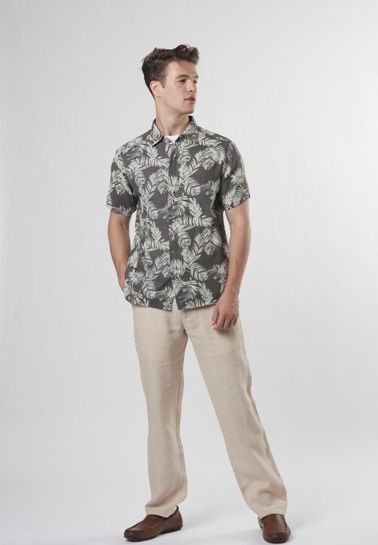 Bradwin - Short Sleeve Printed Textured Button Down Shirt