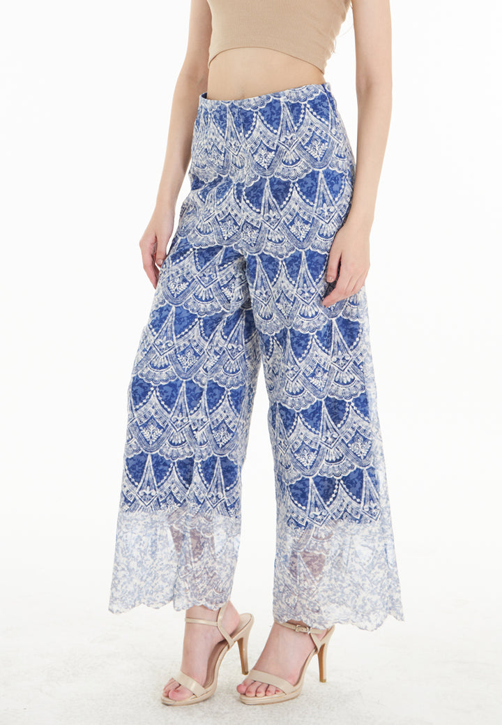 East India Company Noella - Embroidered Wide Leg Long Pants - Blue