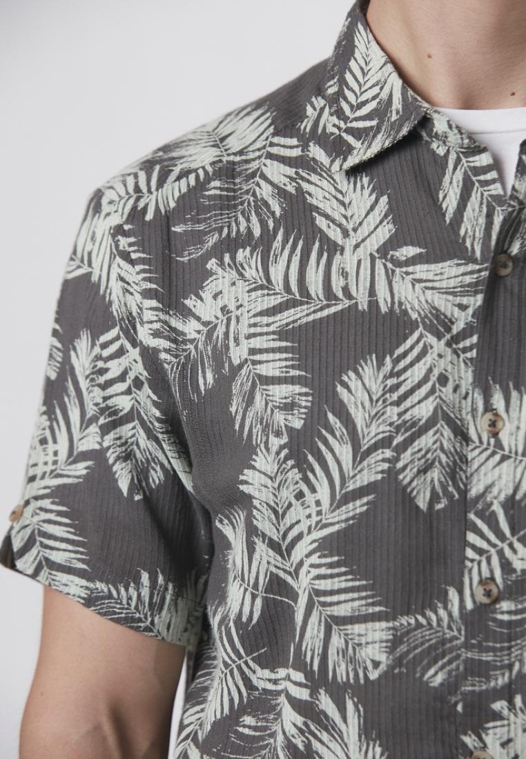 Bradwin - Short Sleeve Printed Textured Button Down Shirt