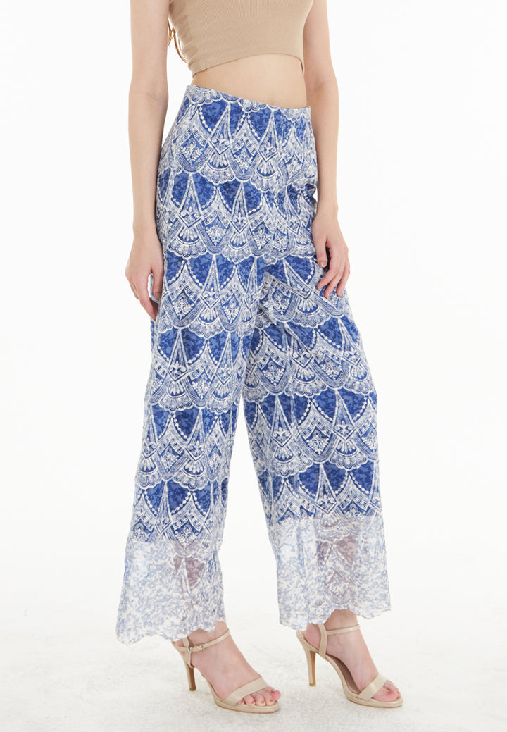 East India Company Noella - Embroidered Wide Leg Long Pants - Blue