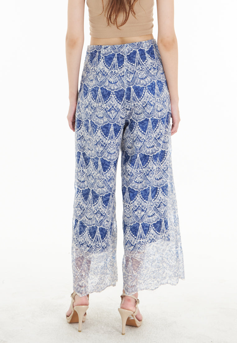 East India Company Noella - Embroidered Wide Leg Long Pants - Blue