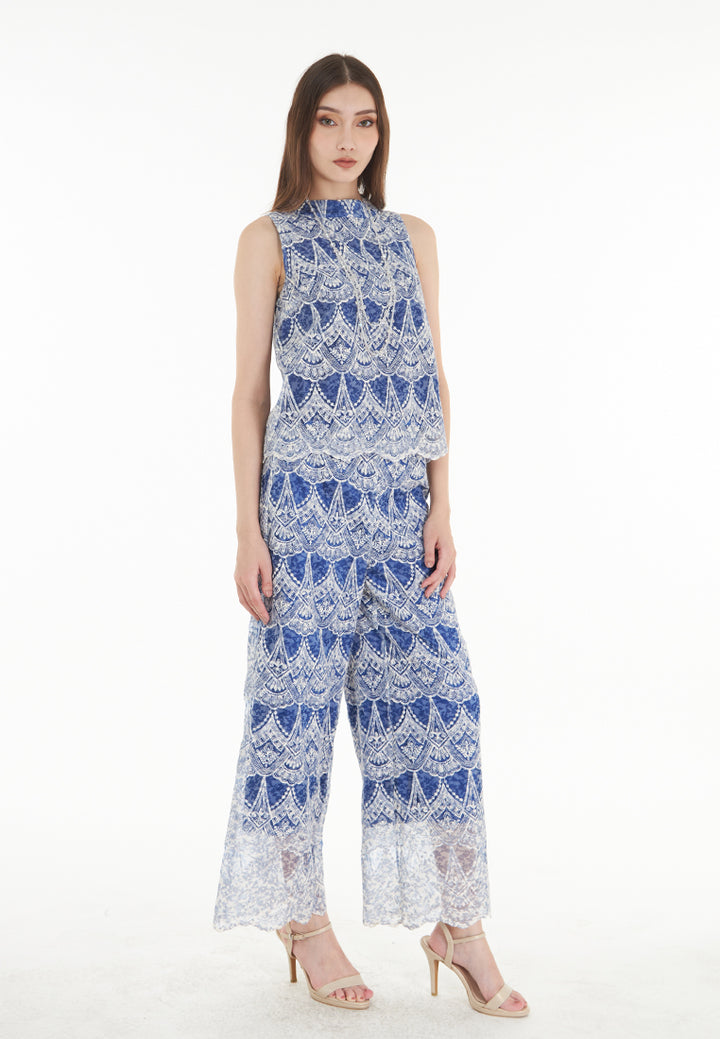 East India Company Noella - Embroidered Wide Leg Long Pants - Blue