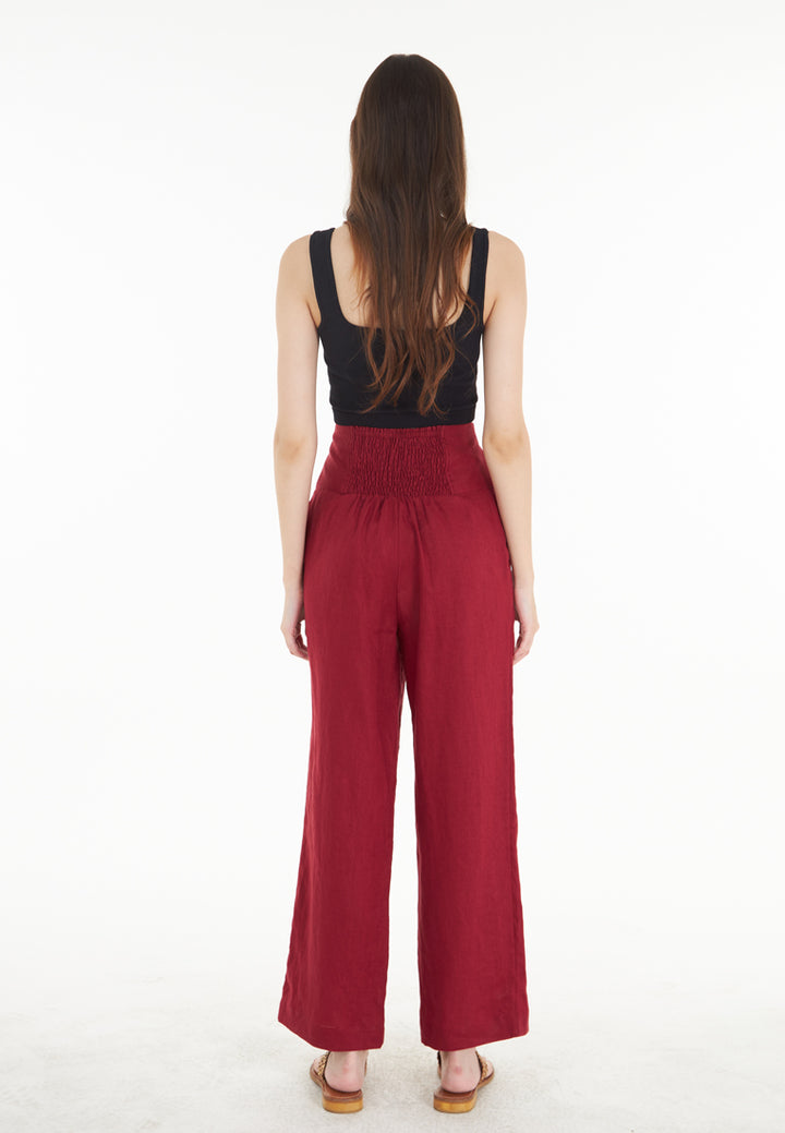 East India Company Mia- Full Length Wide Leg Linen Trousers - Burgundy