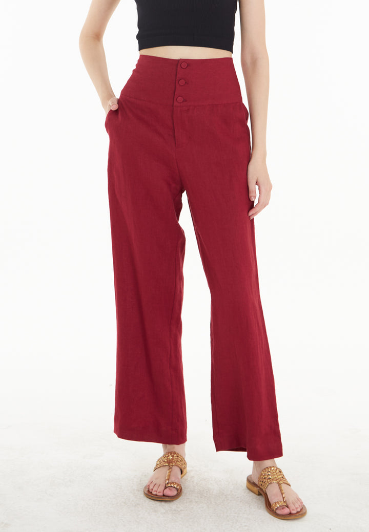 East India Company Mia- Full Length Wide Leg Linen Trousers - Burgundy